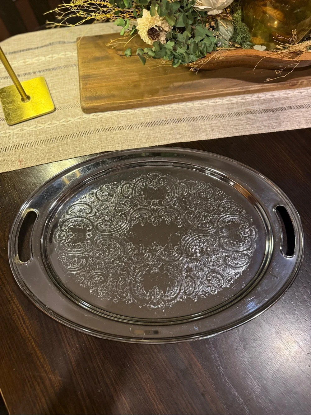 Eton Ornate Silver-Tone Serving/Butlers Tray with Handles 17.5”